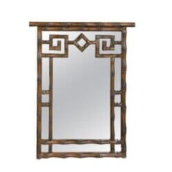 Vintage Palm Beach Coastal Faux Bamboo Pagoda Greek Key Wall Mirror