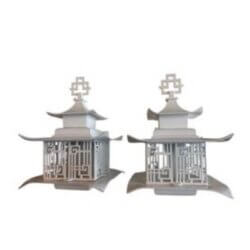 SOLD 1940s Pair Pagoda Wall Lights Sconces Chinoiserie Indoor Outdoor Newly Wired