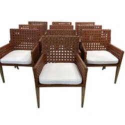 Vintage Set of 10 Woven Cane Rattan Dining Arm Chairs Armchairs Restored