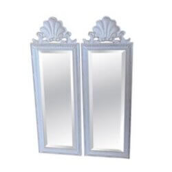 Vintage Pair Light Pink Lacquered Palm Beach Scalloped Shell Wall Mirrors