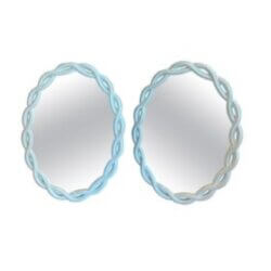 Vintage Pair Light Aqua Lacquered Palm Beach Scalloped Oval Wall Mirrors