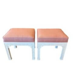 Vtg Kindel Pair of Benches Ottomans Fretwork Upholstered Lacquered Chinoiserie