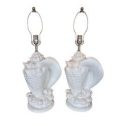Vintage Pair Palm Beach Plaster Shell Table Lamps Serge Roche Style Newly Wired