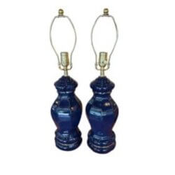 Vintage Palm Beach Pair of Cobalt Blue Ceramic Table Lamps Newly Wired