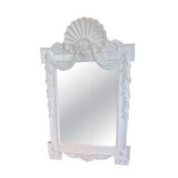 SOLD Vintage Palm Beach Shell Draped White Lacquered Wall Mirror Pair Available