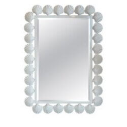 Vtg. Palm Beach Metal Seashell Scalloped Wall Mirror Newly Powder-Coated White