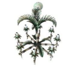 Vintage Tole Metal Palm Beach Tree Leaf Leaves 8 Light Chandelier