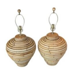 Vintage Pair Palm Beach Coastal Large Rattan Table Lamps Newly Wired