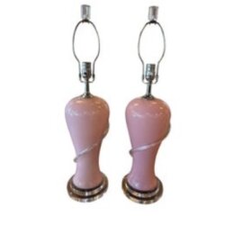 Vintage Art Deco Murano Palm Beach Pink Glass Table Lamps Newly Wired