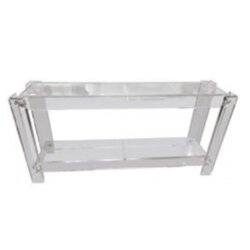 Vintage Modern Peg Lucite Console Table Two Tier New Glass Tops