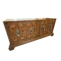 Vintage Mastercraft Credenza Sideboard 1970s Burl Wood & Brass Tassel Pulls