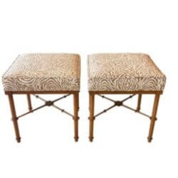 Pair Vintage Faux Bamboo Wood Benches Ottomans Newly Upholstered Quadrille