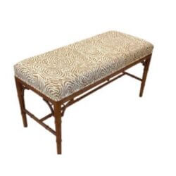 Vintage Faux Bamboo Wood Bench Newly Upholstered Quadrille Fabric