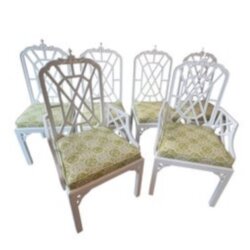 Set of 6 Newly White Lacquered Quadrille Upholstered Pagoda Chinese Chippendale Dining Chairs