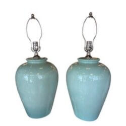 Vintage Pair Green Crackle Porcelain Ceramic Table Lamps Brass Newly Wired