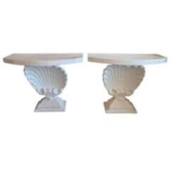 Grosfeld House Seashell Shell Scalloped Pair Demi Lune Wall Console Table Marble