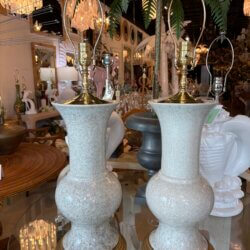 Vintage Palm Beach Crackle Glaze Porcelain & Brass Table Lamps Newly Wired