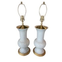 Vintage Palm Beach Crackle Glaze Porcelain & Brass Table Lamps Newly Wired