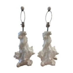 Vintage Pair Seashell Shell Plaster Table Lamps By Sirmos Newly Restored
