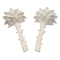 Vintage Palm Beach Pair Serge Roche Style Plaster Palm Frond Wall Light Sconces