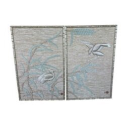 SOLD Don Freedman Pair Wall Tapestry Framed Bamboo Woven Textile Silk Art Birds