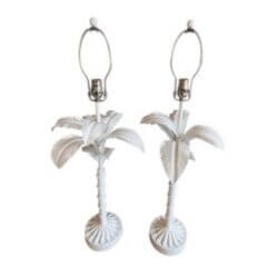 Vintage Pair 1973 Palm Beach Tree Leaf Table Lamps Restored White Tole Newly Wired